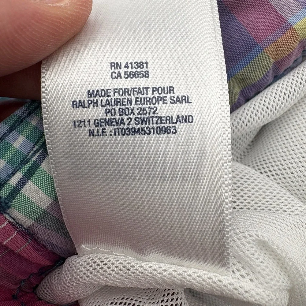 Polo‎ Ralph Lauren Boys XL 18-20 Swim Trunks Plaid Madras Mesh Lined Pony